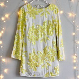 Gorgeous Yellow Sequin Bell Sleeve Backless Dress